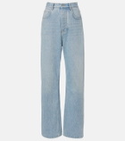 Bottega Veneta Intrecciato leather-trimmed wide-leg jeans