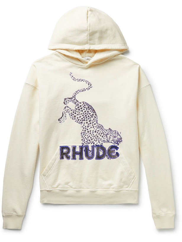 Photo: Rhude - Logo-Print Cotton-Jersey Hoodie - Neutrals