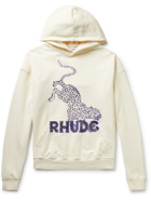 Rhude - Logo-Print Cotton-Jersey Hoodie - Neutrals