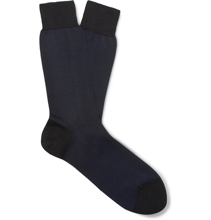 Photo: TOM FORD - Herringbone Cotton Socks - Blue