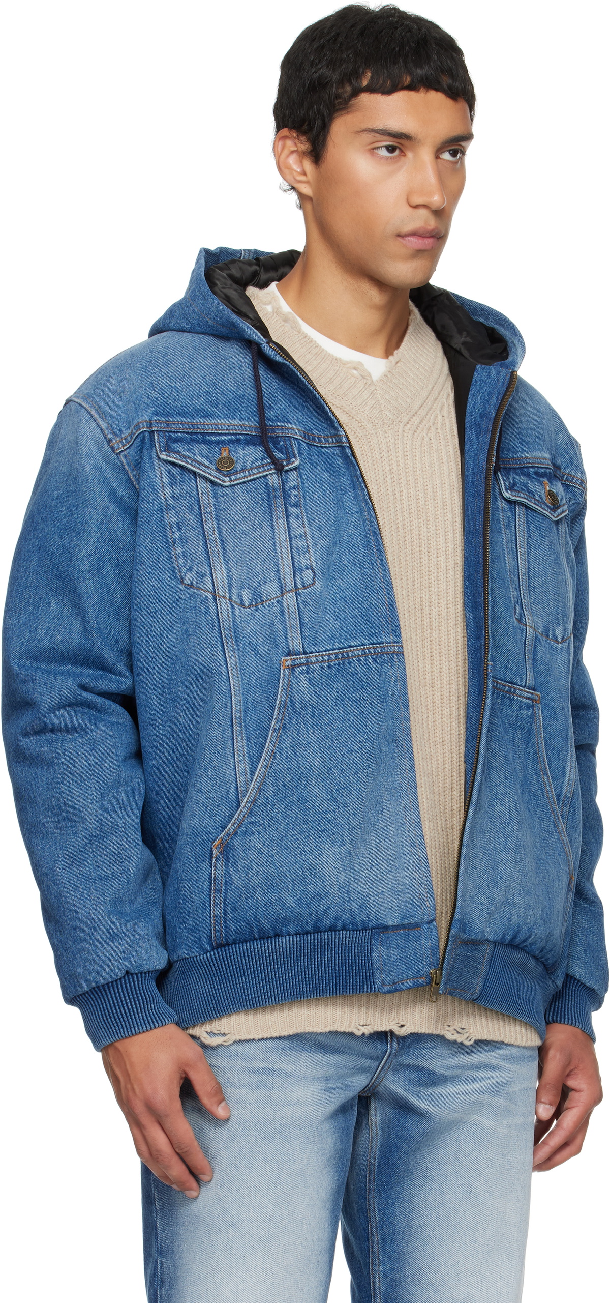 EGONlab Blue Hooded Denim Jacket