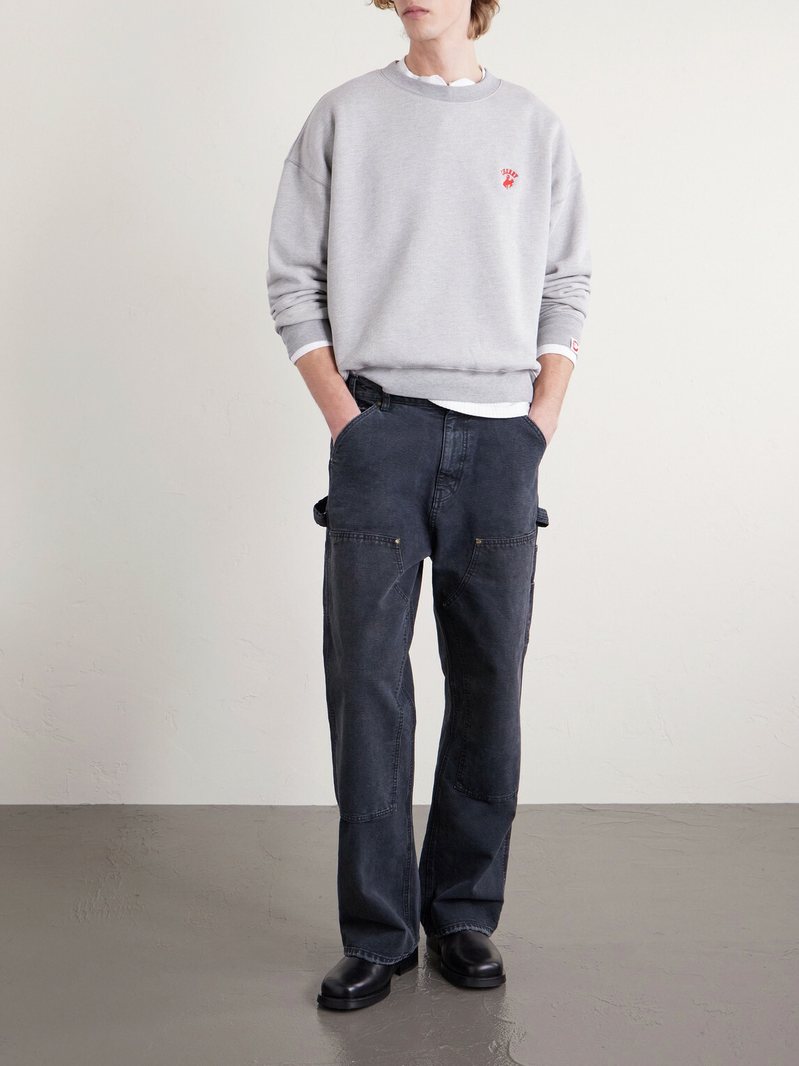 Cherry Los Angeles - Western Athletic Logo-Embroidered Cotton-Blend Jersey Sweatshirt - Gray