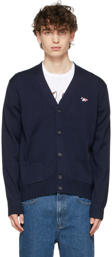 Photo: Maison Kitsuné Navy Tricolor Fox Patch Cardigan