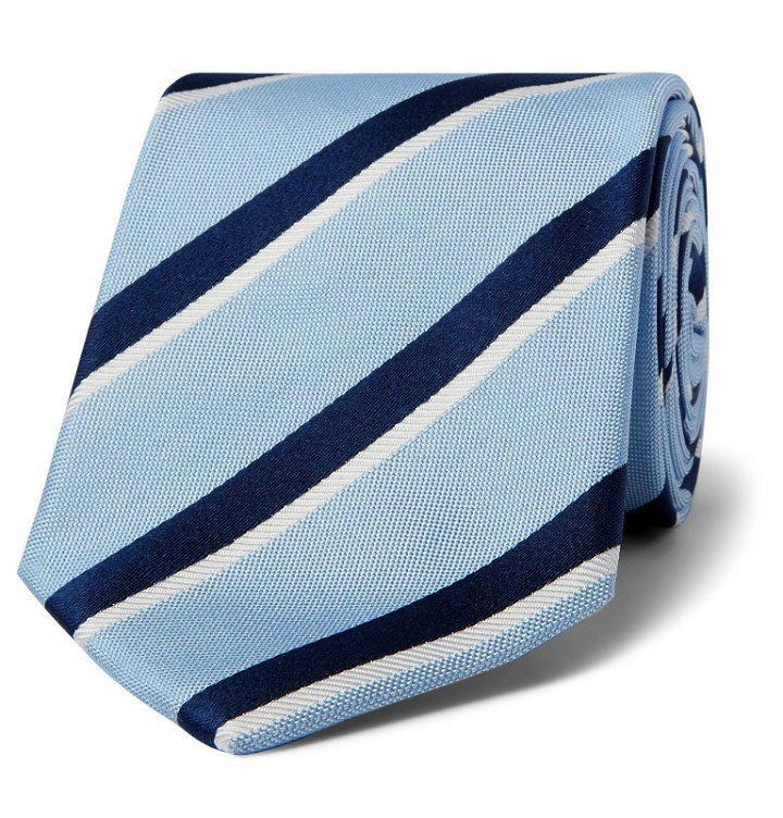 Photo: Bigi - 8cm Striped Woven Silk Tie - Blue