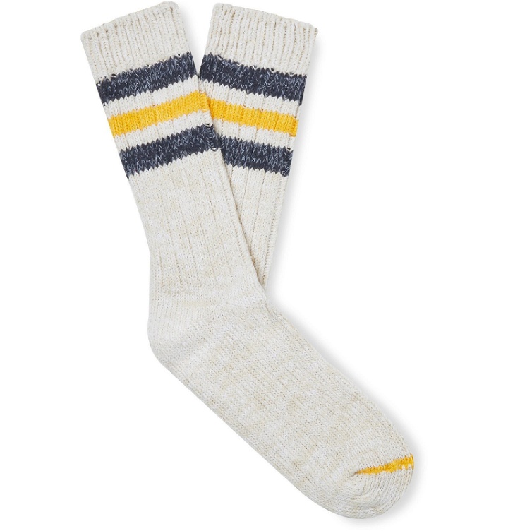 Photo: Thunders Love - Outsiders Striped Ribbed Recycled Cotton-Blend Socks - Neutrals
