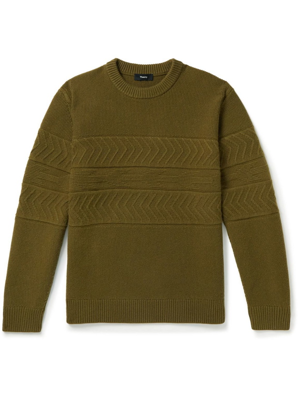 Photo: Theory - Jimmy Waffle-Knit Wool and Cashmere-Blend Sweater - Green