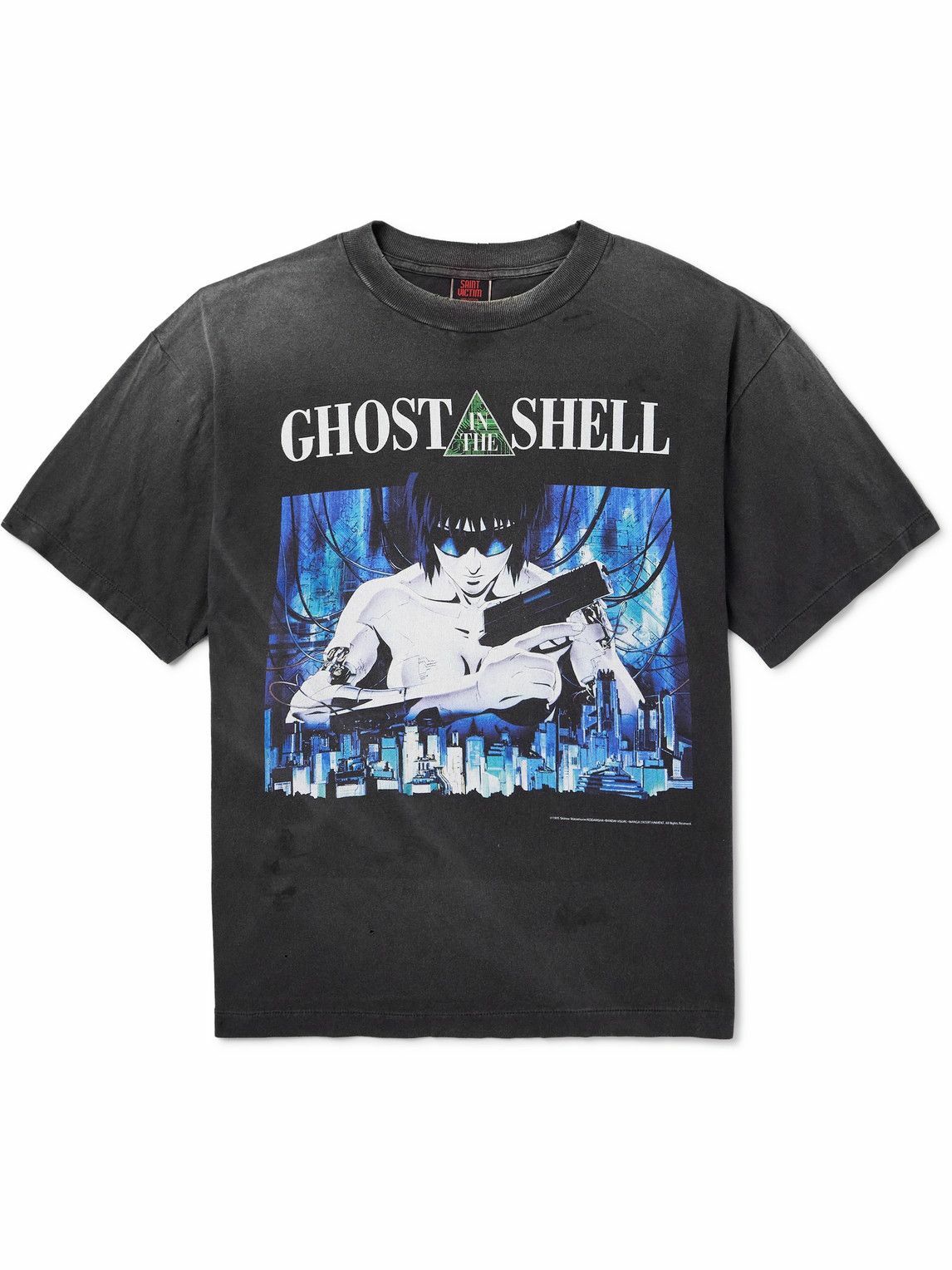 SAINT Mxxxxxx - Ghost in the Shell Distressed Printed Cotton-Jersey T-Shirt  - Gray SAINT Mxxxxxx