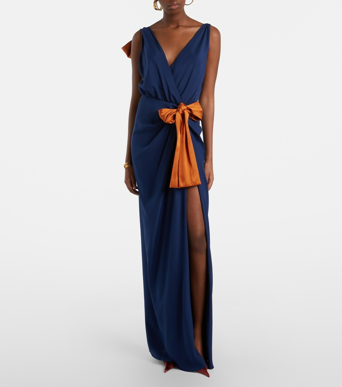 Saint Laurent Bow-detail draped silk satin gown