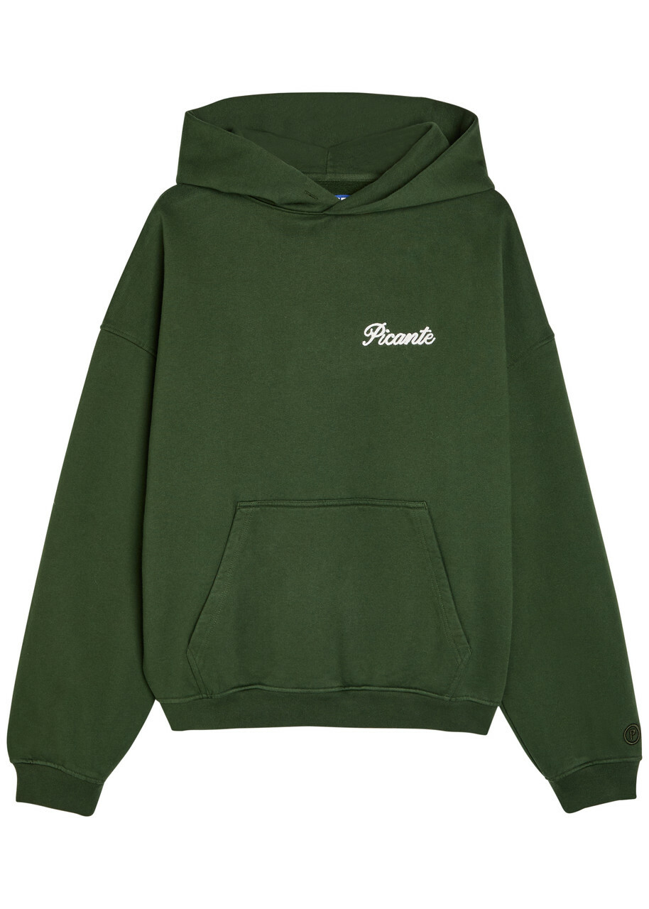 Picante Tailor Logo-embroidered Hooded Cotton Sweatshirt Green