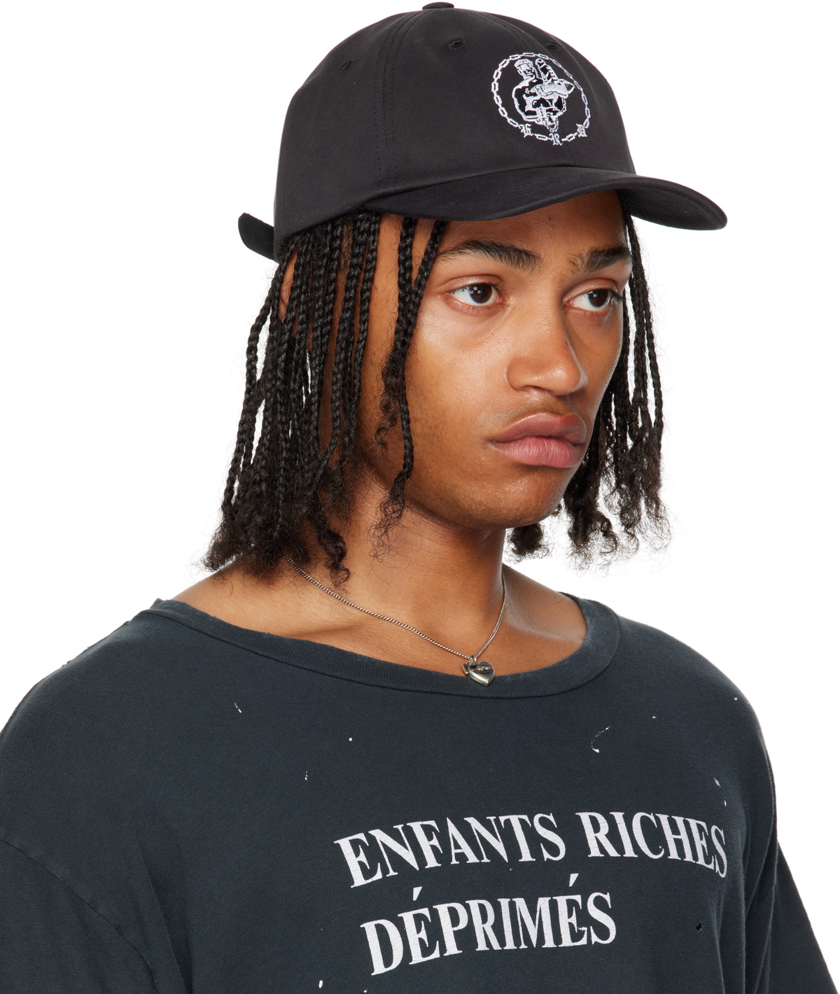 アンファンリッシュデプリメ ENFANTS RICHES DEPRIMES CHAINS 6PANEL刺繍帽子 メンズ Enfants Riches Déprimés Black Chains 6-Panel Cap Enfants Riches