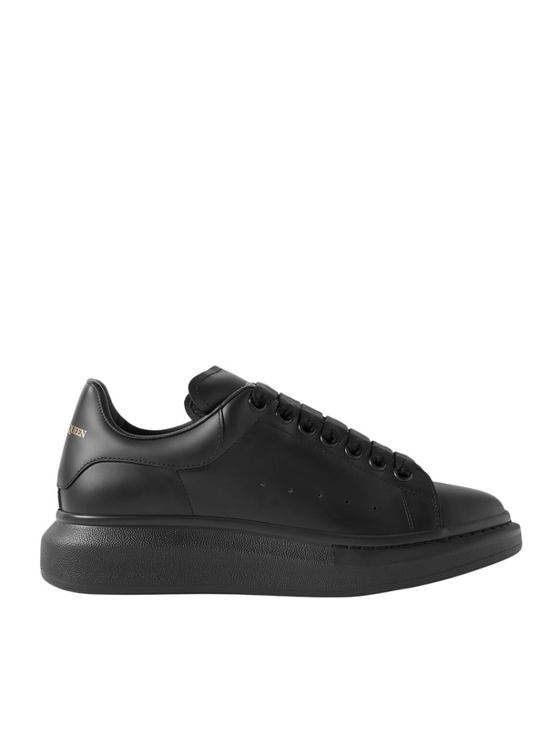 Photo: McQueen - Exaggerated-Sole Rubber-Trimmed Leather Sneakers - Black