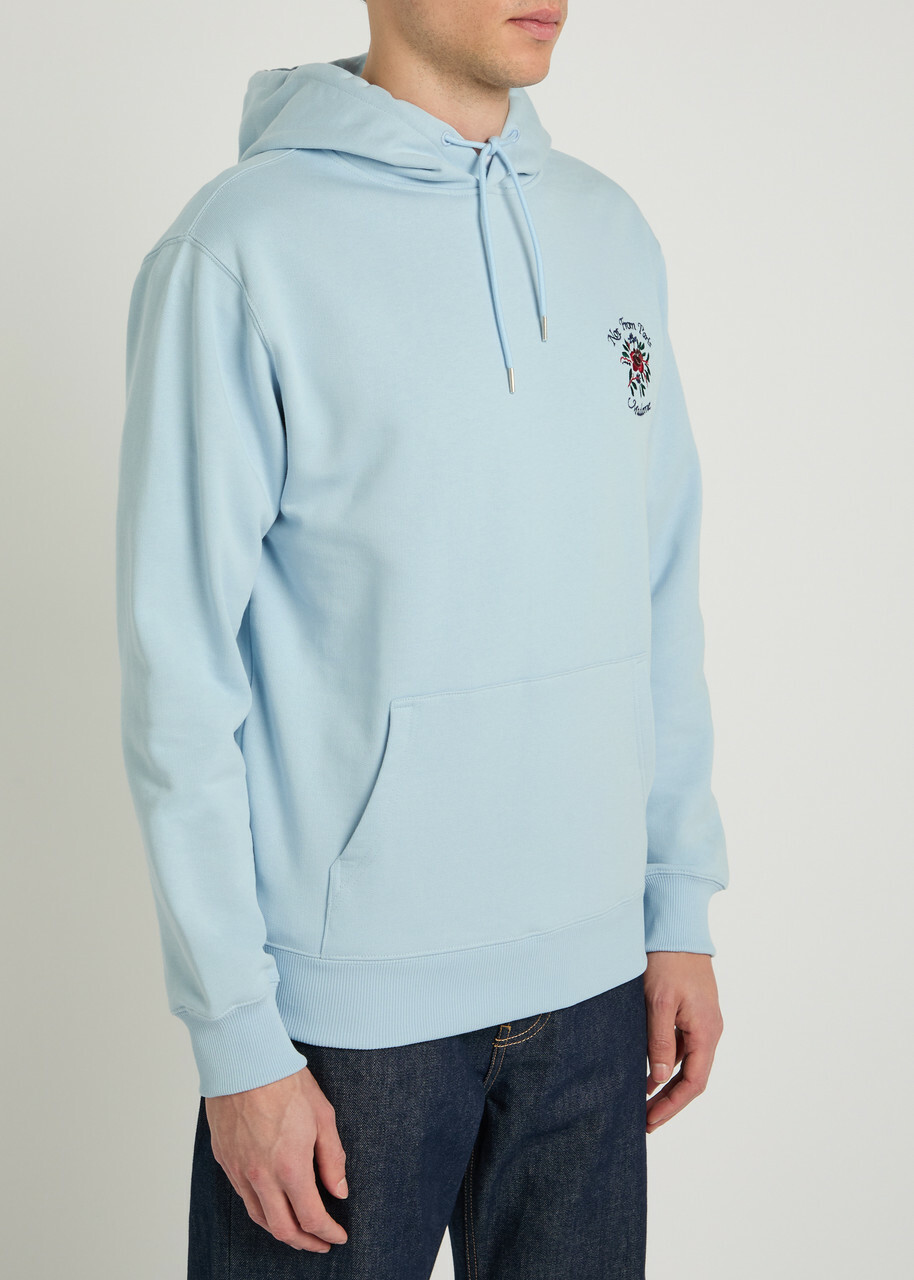 DRÔLE DE Monsieur Nfpm Floral-embroidered Hooded Cotton Sweatshirt Light Blue