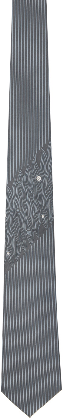 YOHJI YAMAMOTO Gray Panel Stripe JQ Derby Tie