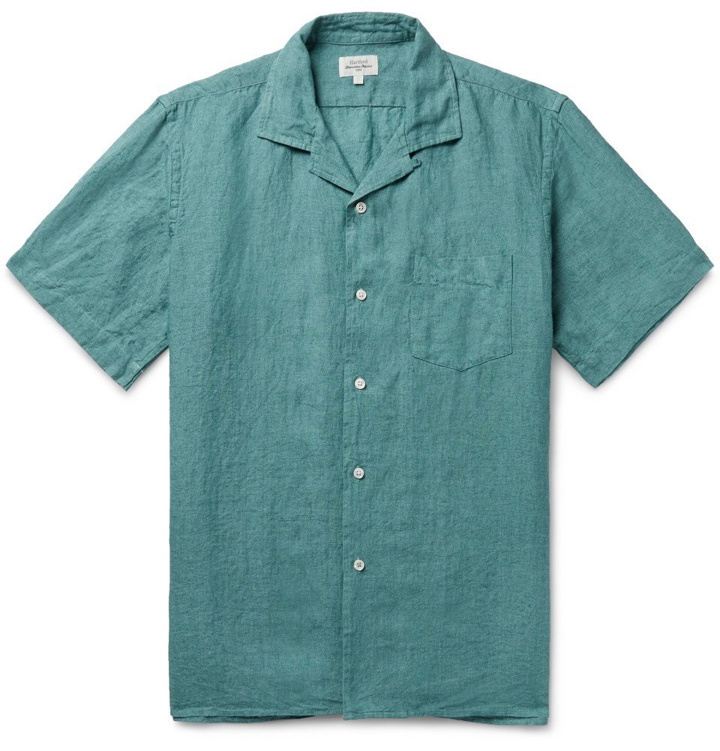 Photo: Hartford - Palm Camp-Collar Linen Shirt - Petrol