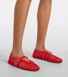 Alaïa Leather-trimmed fishnet ballet flats
