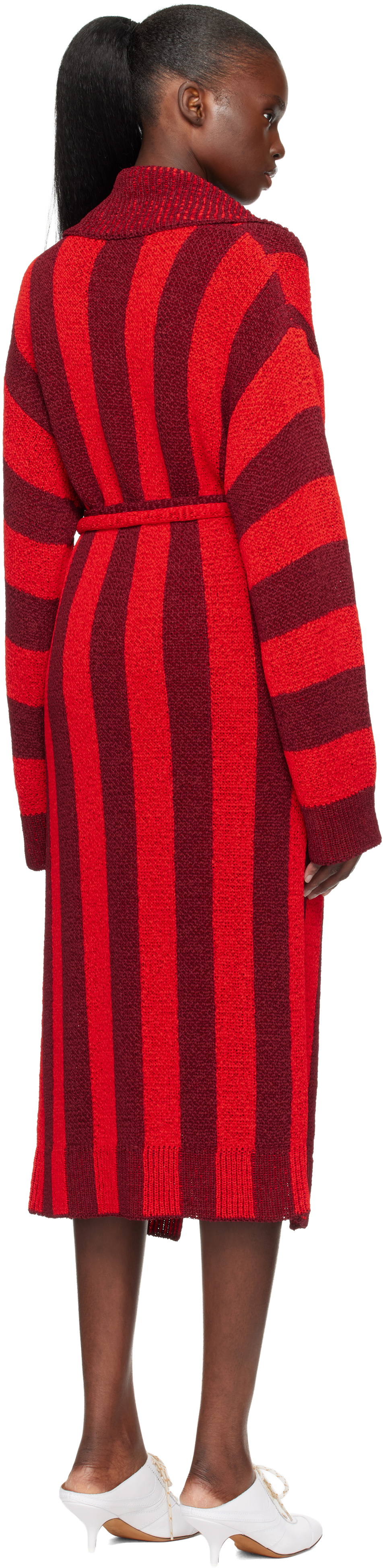 Dries Van Noten Red & Burgundy Loose Belted Cardigan