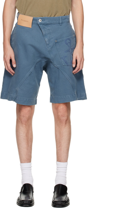 Photo: JW Anderson Blue Twisted Workwear Denim Shorts