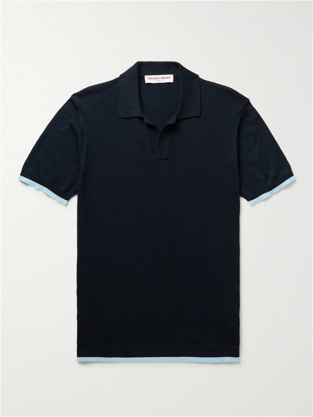 Photo: ORLEBAR BROWN - Horton Slim-Fit Honeycomb-Knit Cotton Polo Shirt - Blue