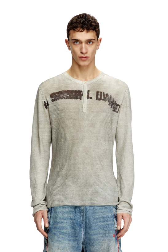 Photo: Diesel Dirty-effect Henley jumper in linen - Knitwear - Unisex - To Be Defined