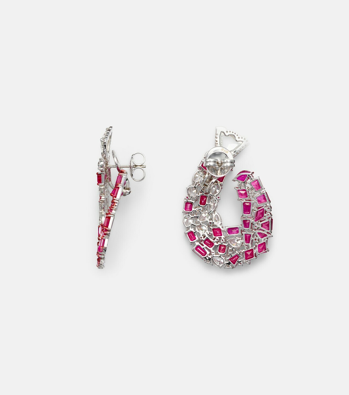 Kamyen 18kt white gold earrings with rubies and diamonds