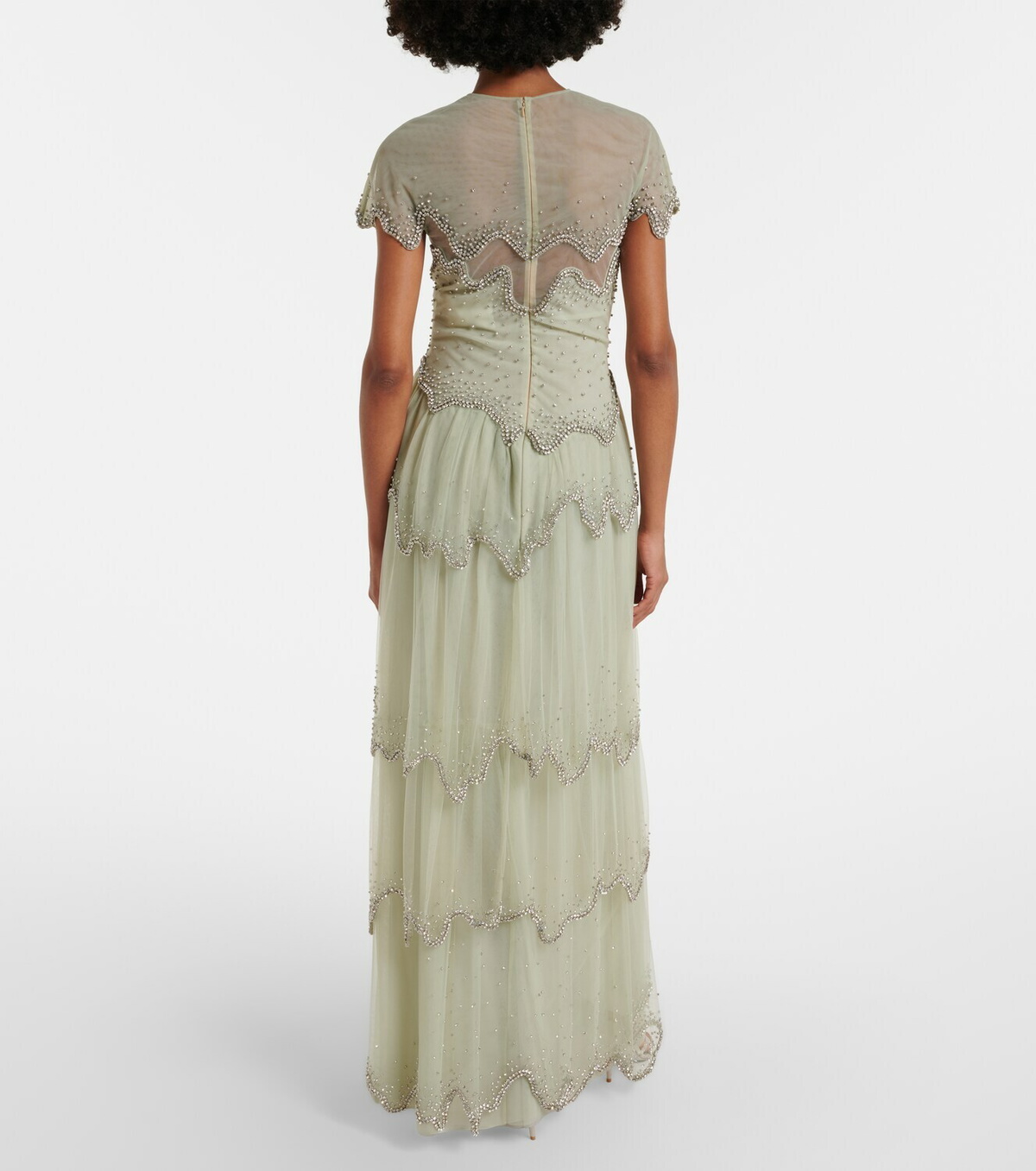Costarellos Zaria embellished tiered tulle gown