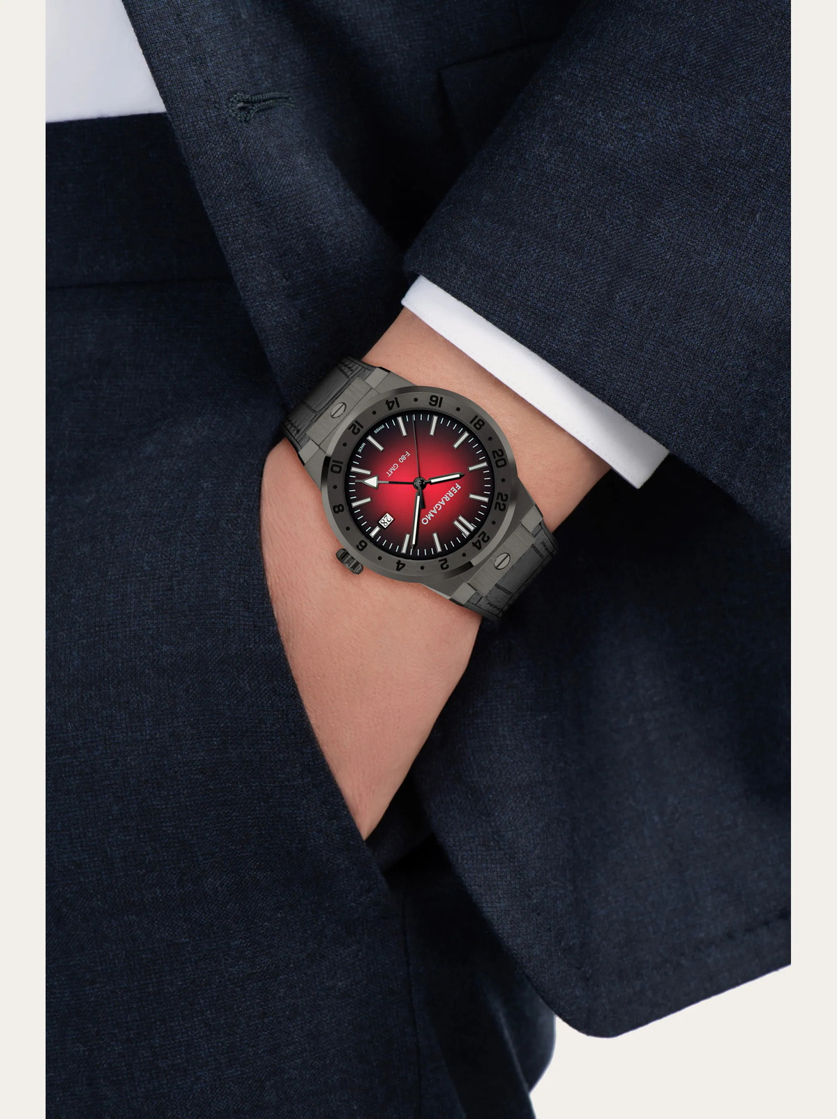 Ferragamo Mens F-80 Classic GMT watch in Red