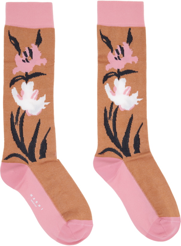 Photo: Marni Tan & Pink Intarsia Flower Mid-Calf Socks