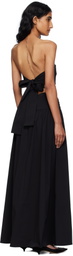 St. Agni Black Gathered Strapless Tie Back Maxi Dress