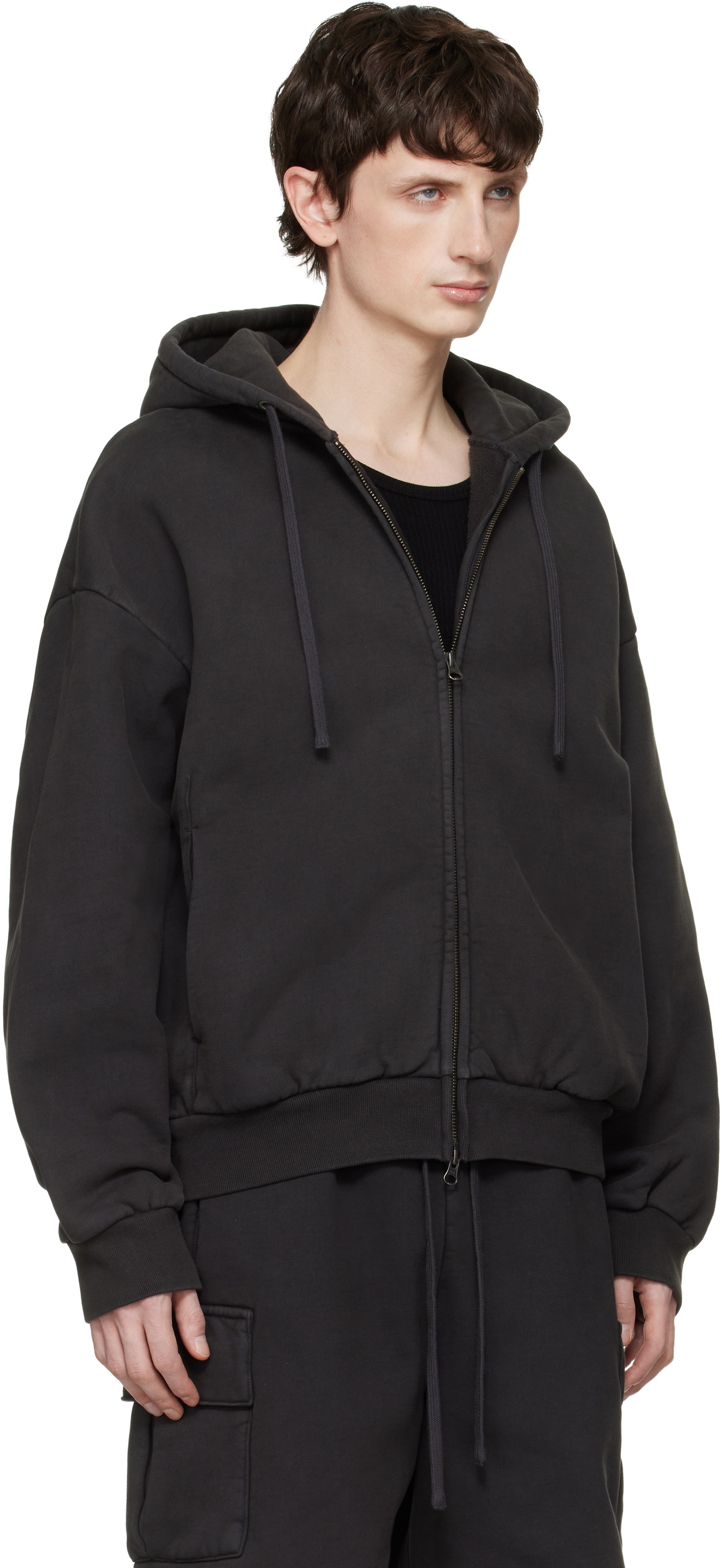 SKIMS Black Heavyweight Fleece Zip-Up Hoodie