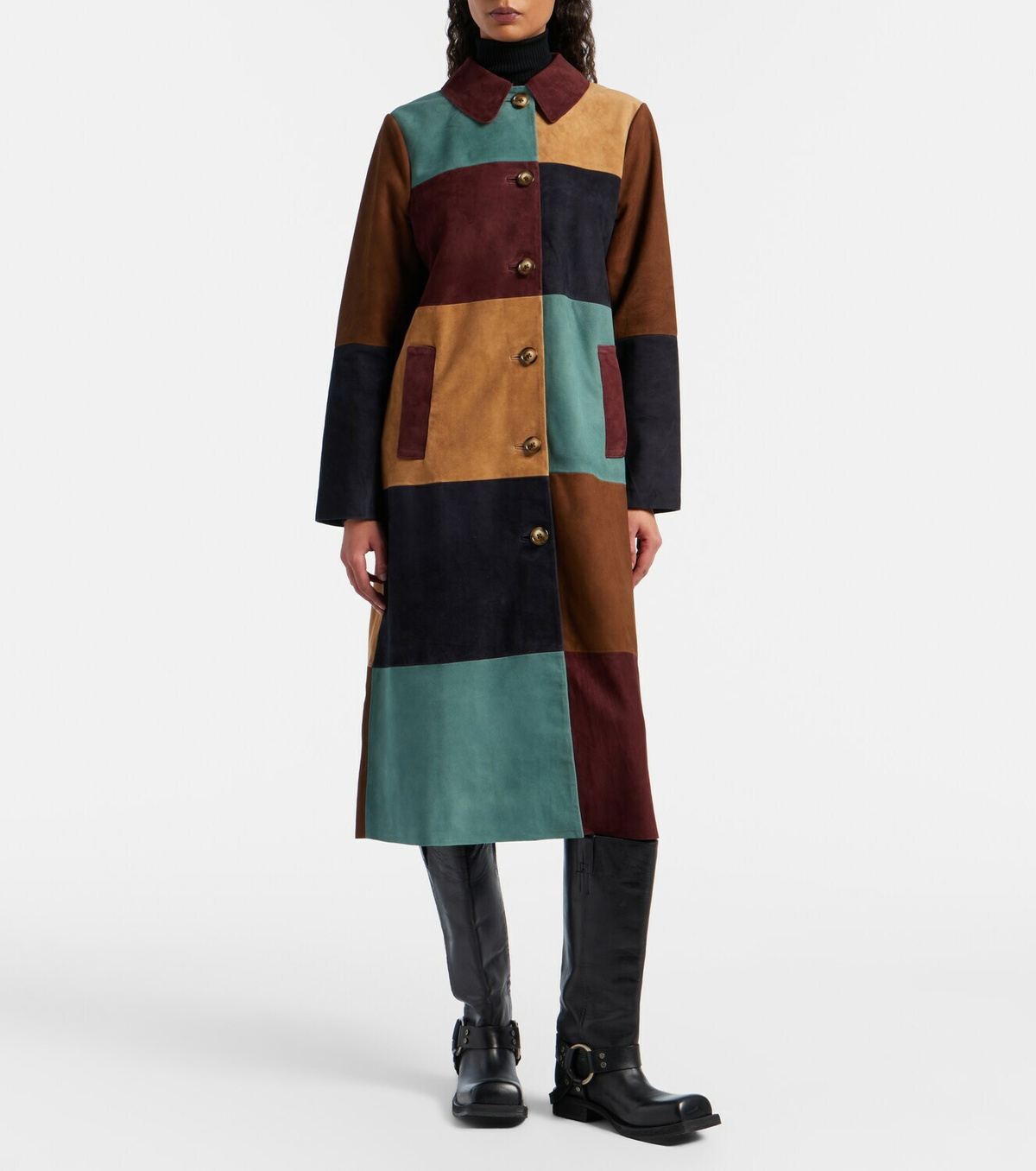 Rixo Patchwork suede coat