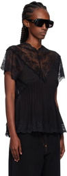 Pushbutton Black Lace Trim Darted Top