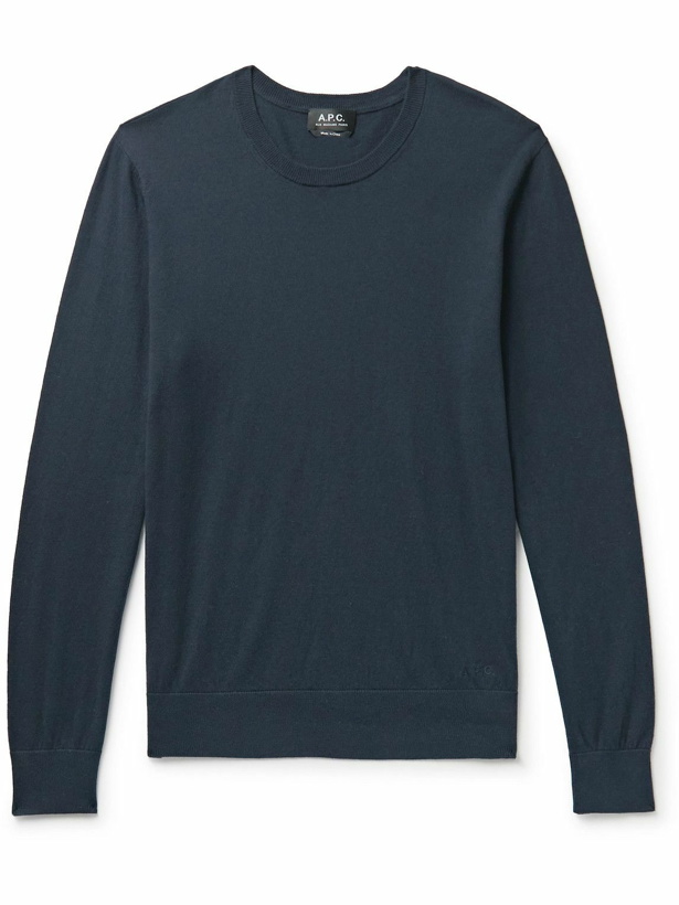 Photo: A.P.C. - Julien Cotton and Cashmere-Blend Sweater - Blue