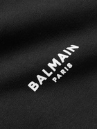 Balmain - Slim-Fit Logo-Flocked Organic Cotton-Jersey Zip-Up Hoodie - Black