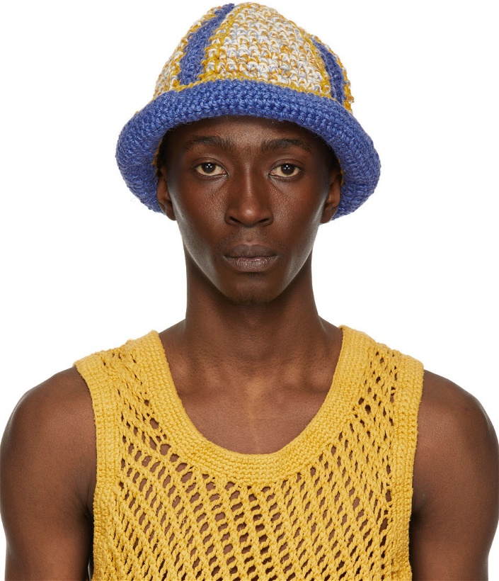 Photo: Nicholas Daley Blue & Yellow Hand-Crochet Bucket Hat