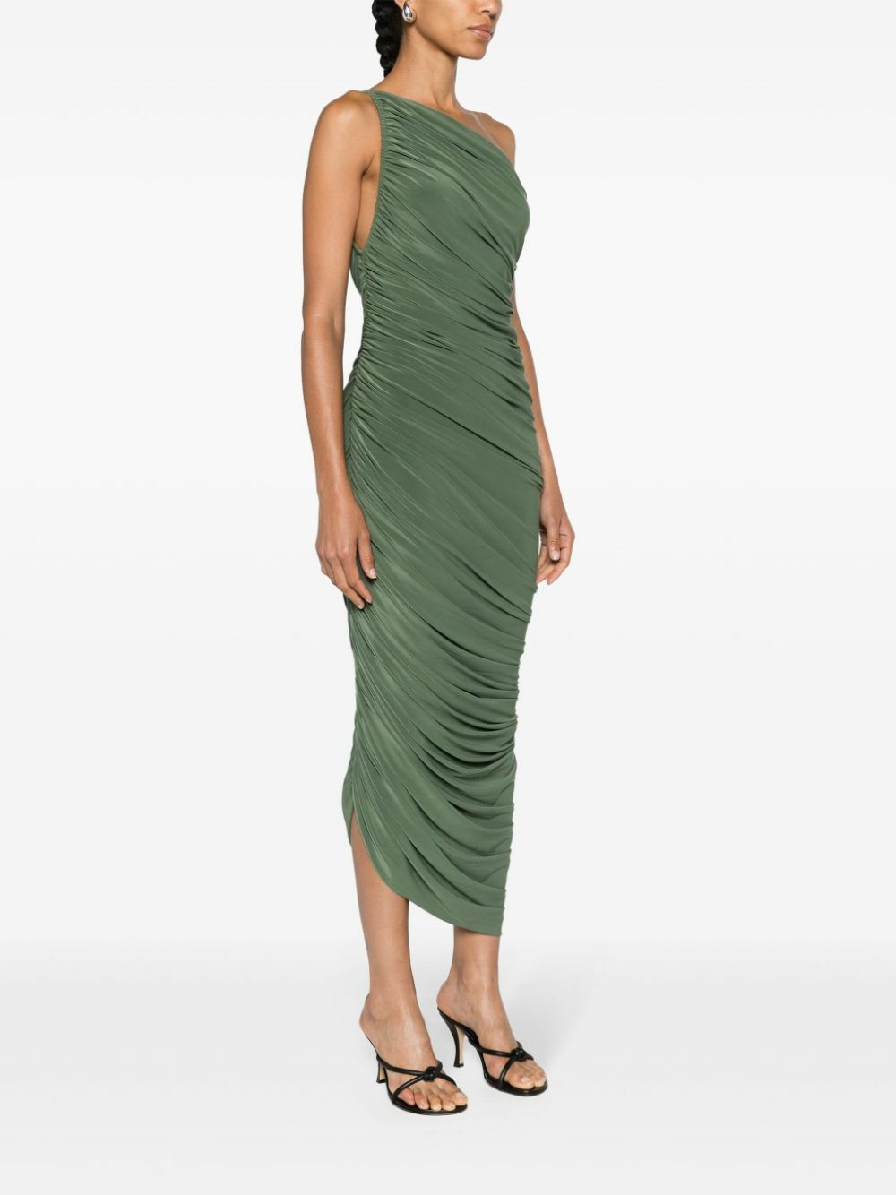 Norma Kamali Green Gathered One-Shoulder Dress Norma Kamali