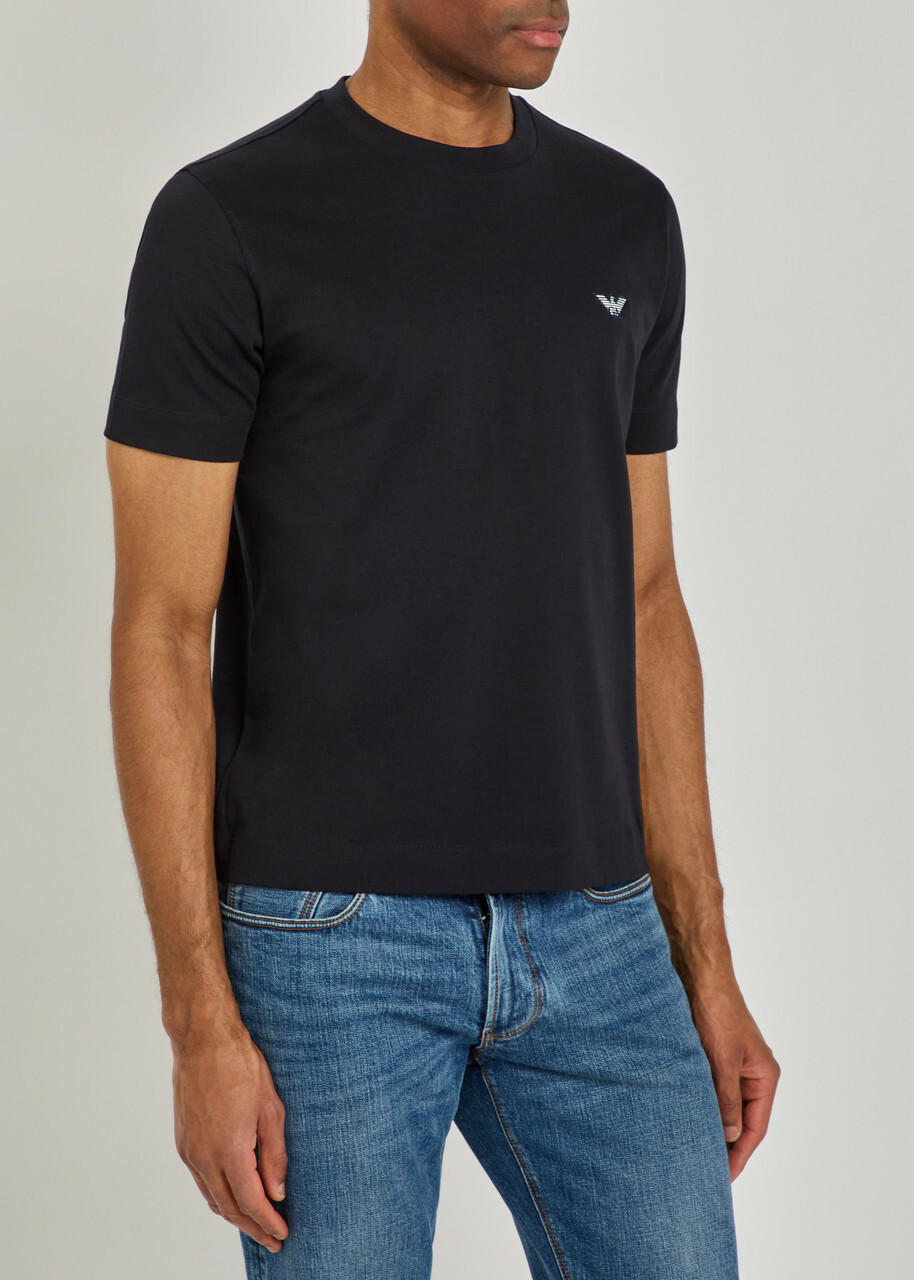 Emporio Armani Logo-embroidered Cotton T-shirt Navy