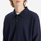 Róhe Men's Knitted Long Sleeve Polo in Navy