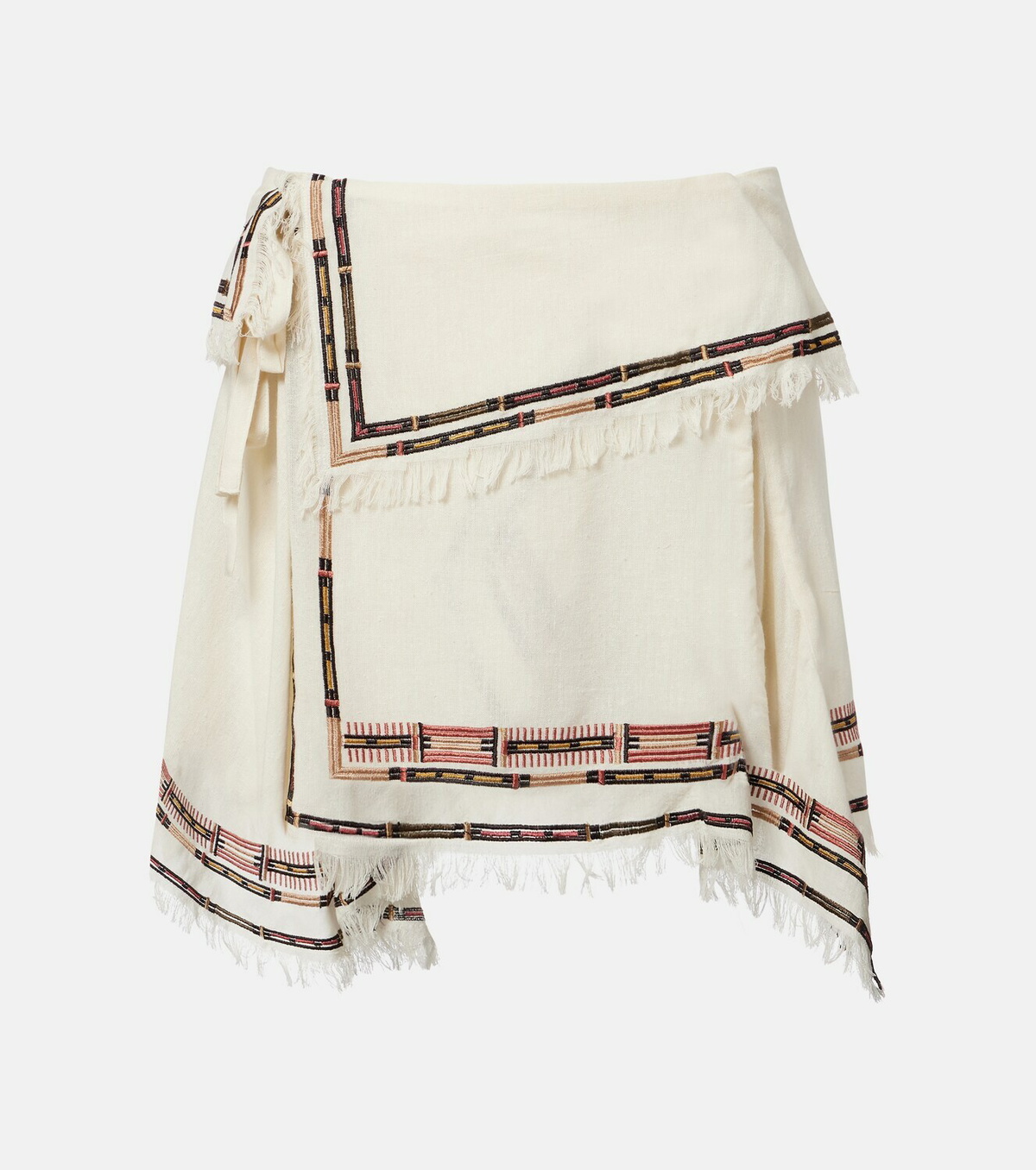 Isabel Marant Feriel embroidered fringed silk wrap skirt