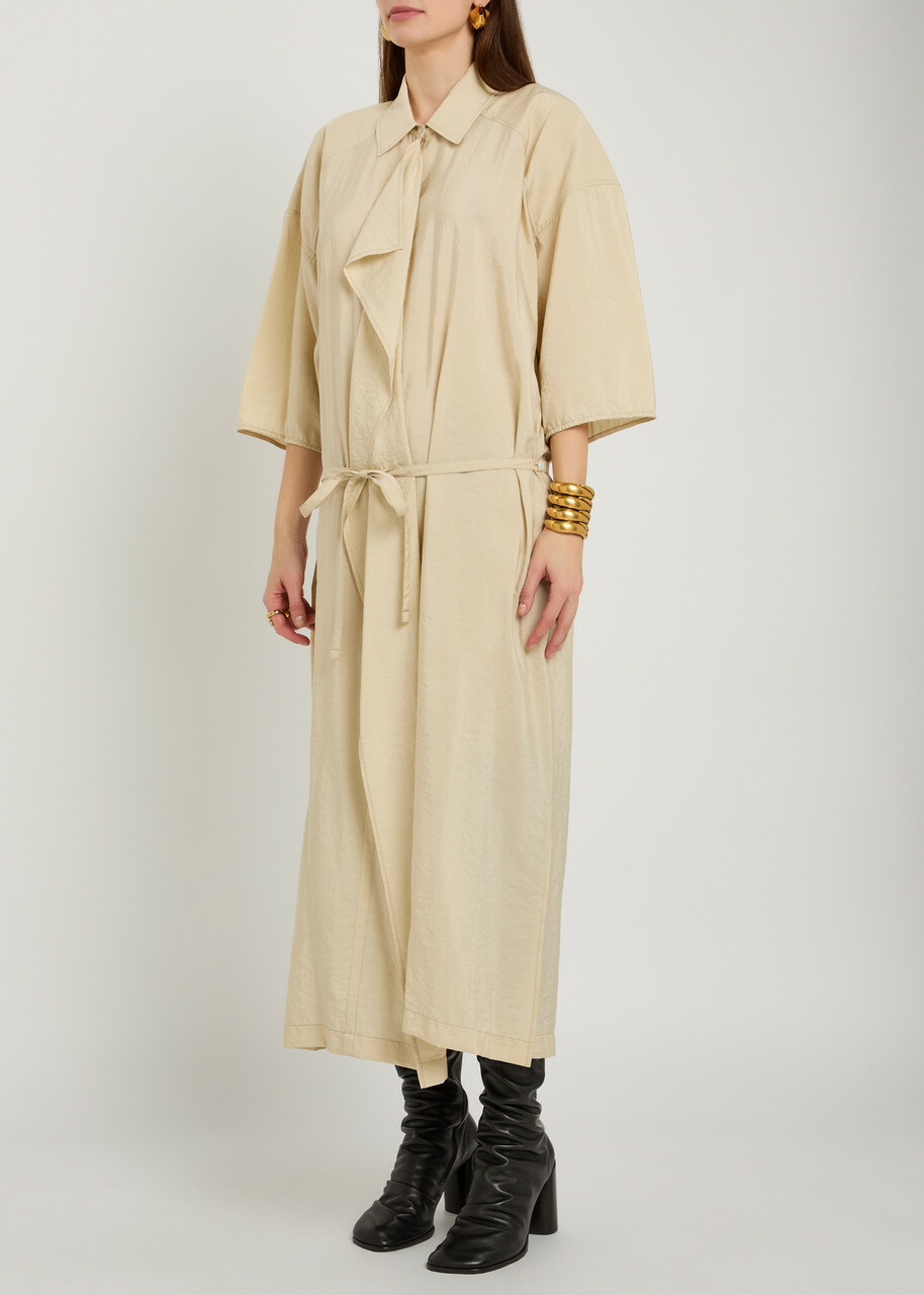 Lemaire Belted Brushed Silk-blend Midi Shirt Dress Beige