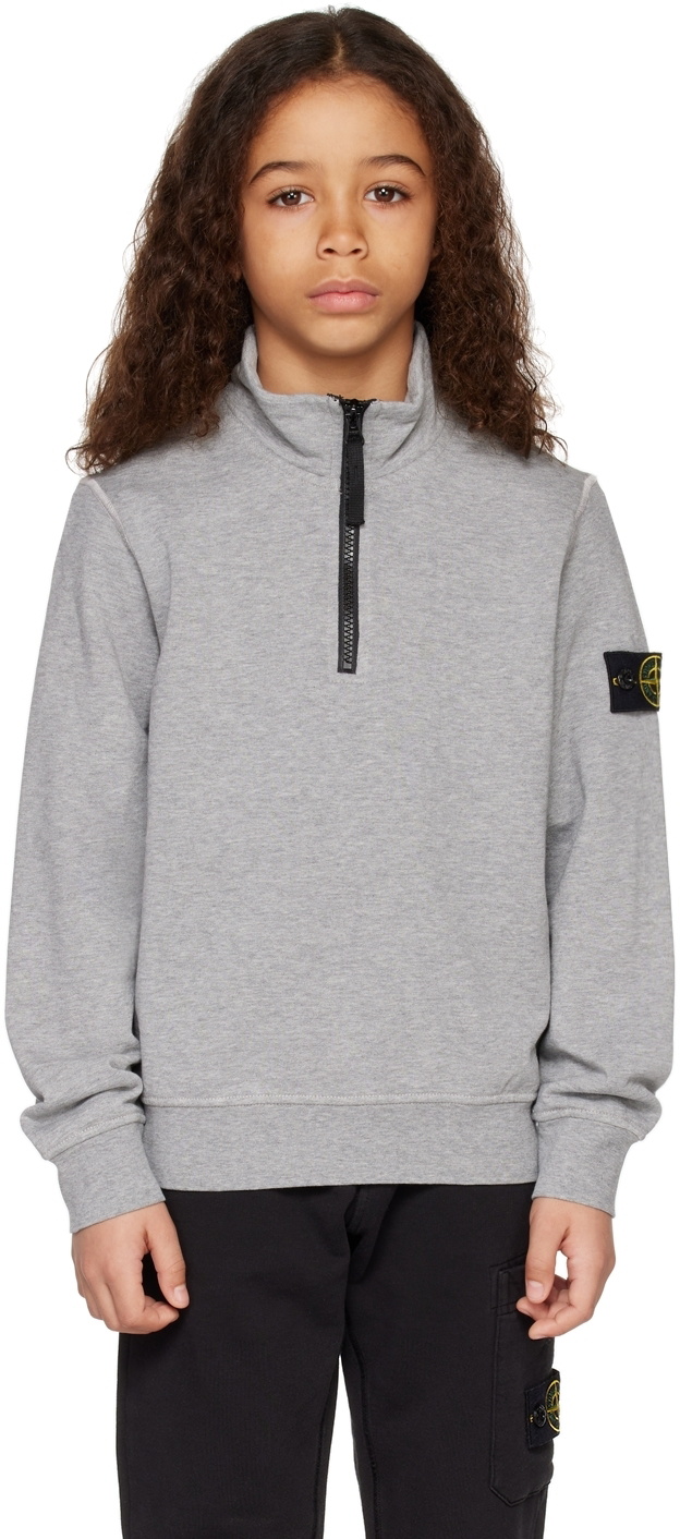 Stone Island Junior Kids Gray Half-Zip Sweatshirt