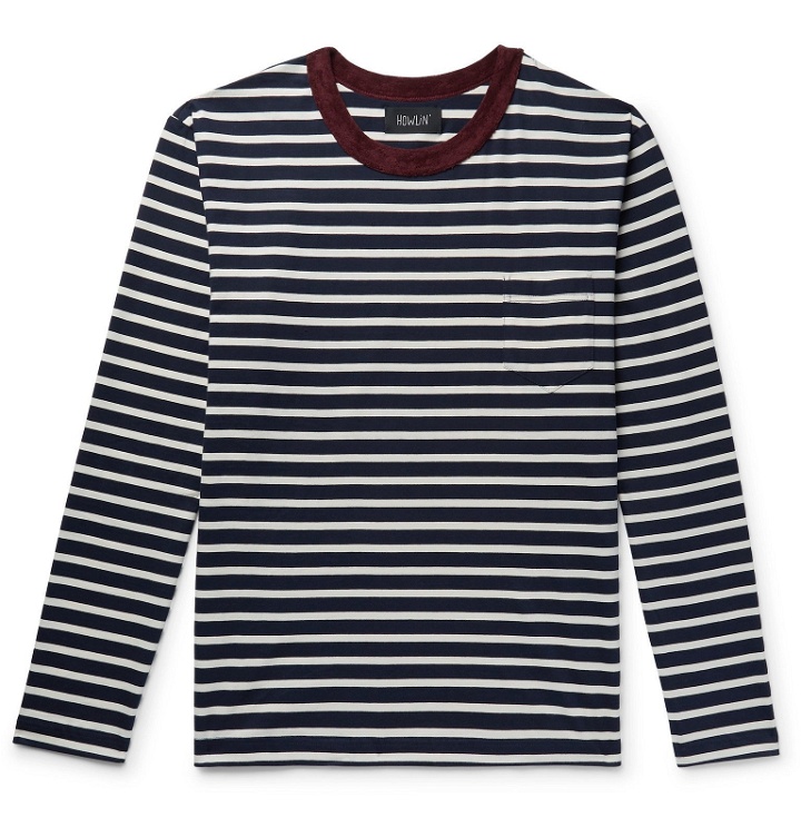 Photo: Howlin' - Contrast-Trimmed Striped Cotton-Jersey Sweatshirt - Blue