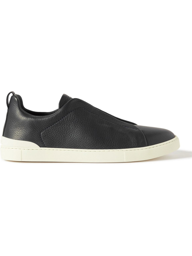 Photo: Zegna - Full-Grain Leather Slip-On Sneakers - Black
