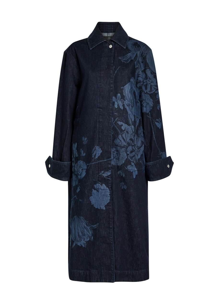 Erdem Floral-print Denim Coat Indigo
