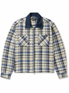 Cherry Los Angeles - Chambray-Trimmed Logo-Embroidered Checked Cotton-Flannel Shirt Jacket - Blue