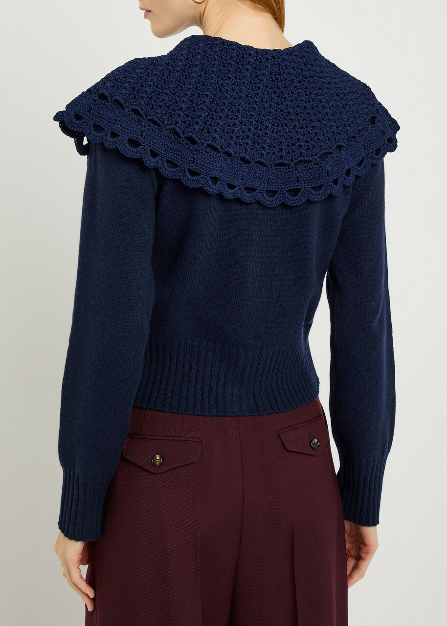 Erdem Crochet Collar Wool-blend Cardigan Navy