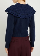 Erdem Crochet Collar Wool-blend Cardigan Navy