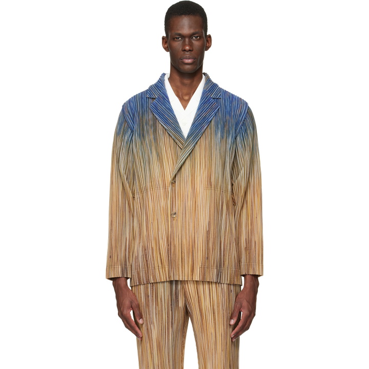 Photo: HOMME PLISSÉ ISSEY MIYAKE Brown Paint Brush Close-Up Blazer