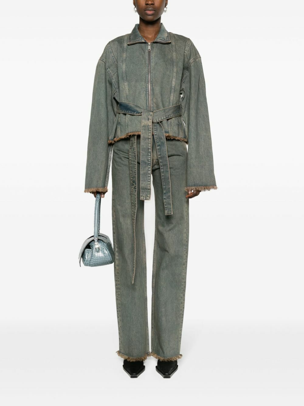 Jade Cropper Grey Belted Denim Jacket