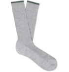 Ermenegildo Zegna - Ribbed Cotton-Blend Socks - Gray