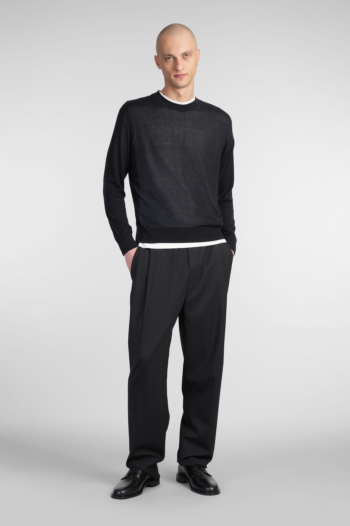 Laneus Knitwear In Black Wool And Polyester